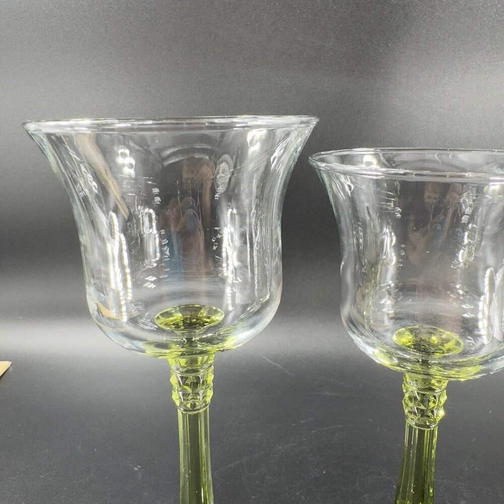 Partylite Glass Votive Candle Holder Set 3 Glass Clear Top And Green Bottom VTG - Picture 9 of 14
